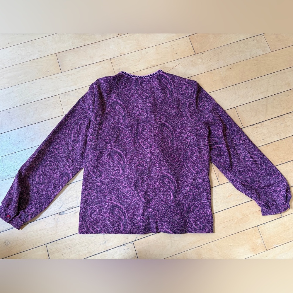 Satin Finish Purple Paisley Button-Front Blouse - Canadian Brand